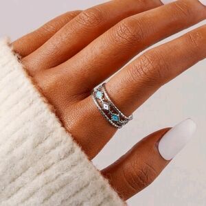 Stainless Steel Elegant Silver and Turquoise Ring